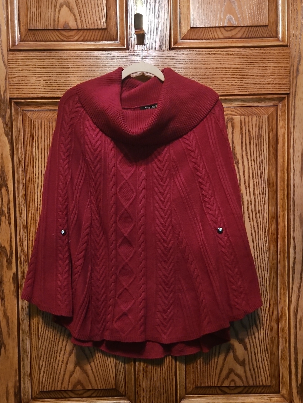White House Black Market Burgundy Cable-Knit Cowl Neck Poncho